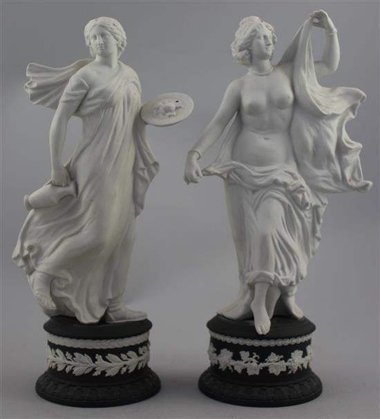 Two Wedgwood jasper figures of herculaneum dancers, 16.5cm and 17cm